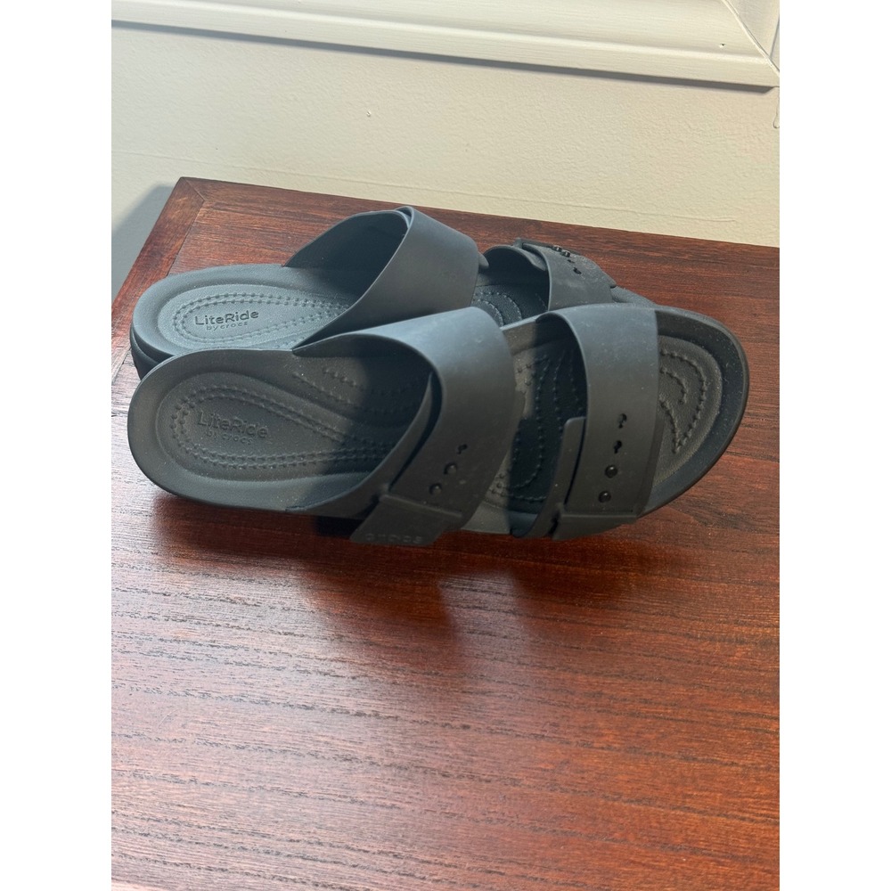 Crocs LiteRide Color Dip Two-Strap Slides Black Sandals Womens 7